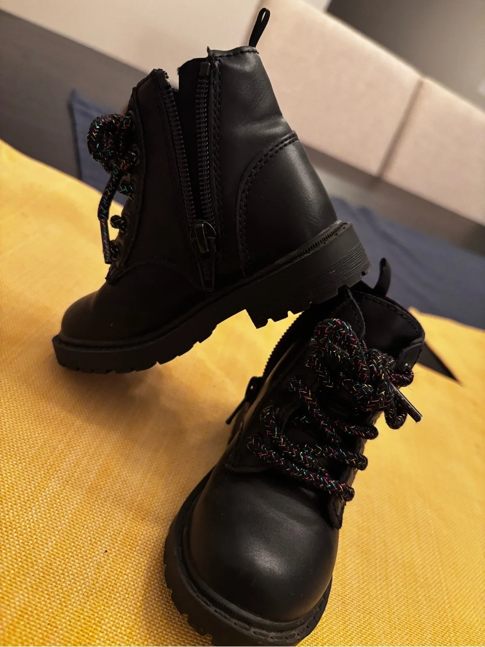 Cat & Jack Black Kids Ankle Boots with Multicolor Braided Laces